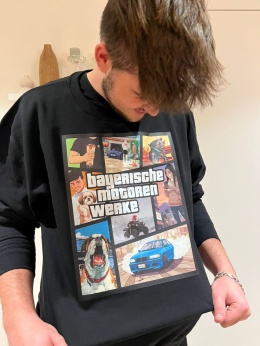 Fan BMW, prezentuje nasz nowy projekt, spersonalizowaną bluzę z grafiką w stylu okładki z GTA