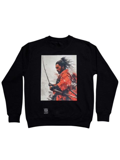 Bluza wędkarska z nadrukiem samuraja pokazująca szczegółowy motyw japońskiego wojownika z wędką.